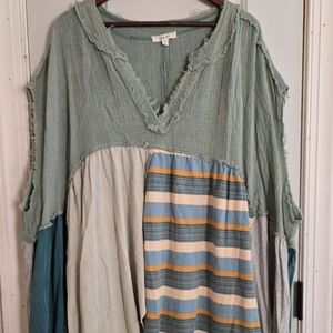 Oli & Hali Teal and Cream Patchwork Tunic